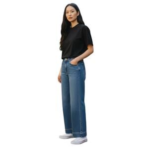 J CREW Women's 27 Drapey Denim Jeans Wide Leg Medium Blue Slash Pockets 28 x 30